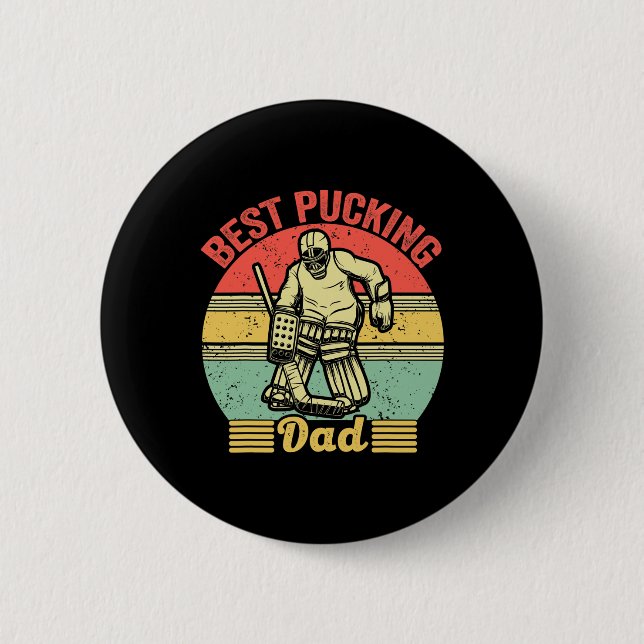Bästa puckande pappa ishockey retro vintage herr knapp (Framsida)