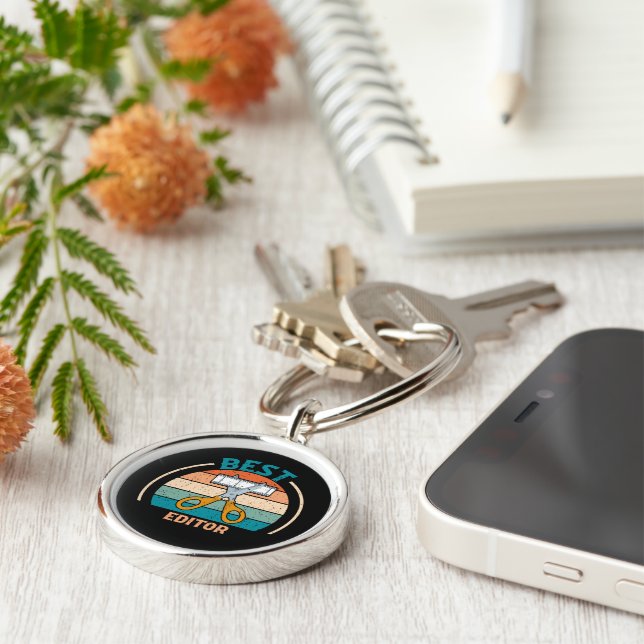 Bästa redigerare - Premium Round för Retro Stil Rund Silverfärgad Nyckelring (Sidan)