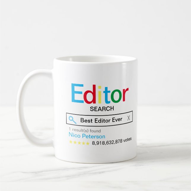 Bästa redigeraren någonsin sökmotorresultat med na kaffemugg (Vänster)