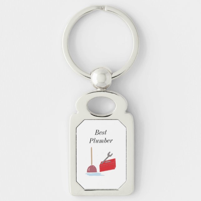 Bästa rörmokare med rörmokare Verktyg Rektangulärt Silverfärgad Nyckelring (Framsidan)