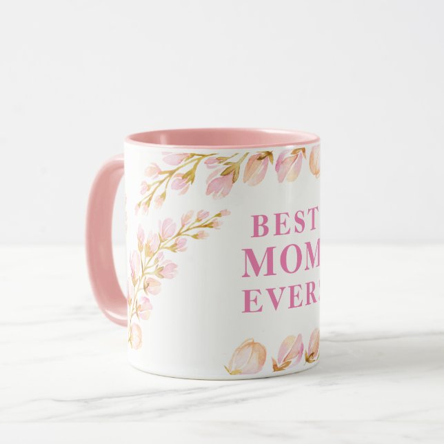BÄSTA rosa AV söt blommigt MAMMA Mugg (Framsida vänster)