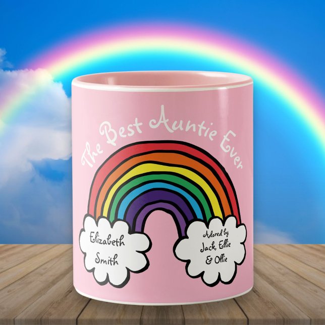 Bästa Rosan någonsin för regnbåge Två-Tonad Mugg (The Best Auntie Ever Rainbow Pink Two-Tone Coffee Mug)