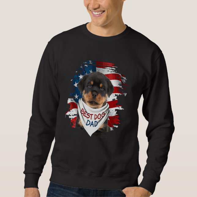 Bästa Rottweiler Pappa Cute USA flagga Lycklig Far Lång Ärmad Tröja (Framsida)