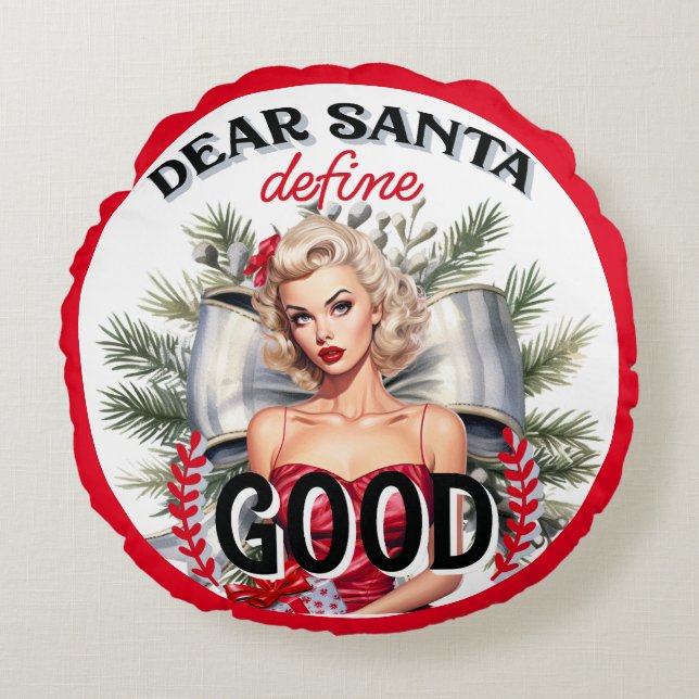 Bästa Santa Define Bra Retro-Pinupet Rund Kudde (Framsidan)