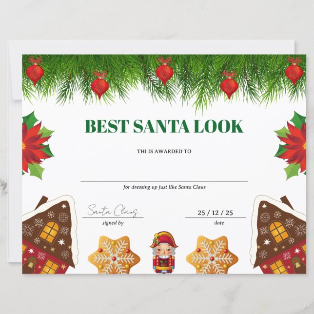 Bästa Santa Utseende Jul Utmärkelse Certifikat (Framsida)