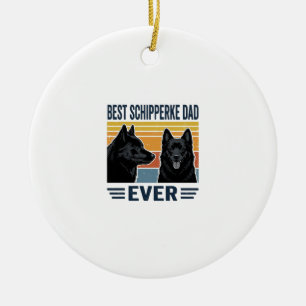 Bästa Schipperke Pappa Någonsin Retro Hund Vektor  Julgransprydnad Keramik