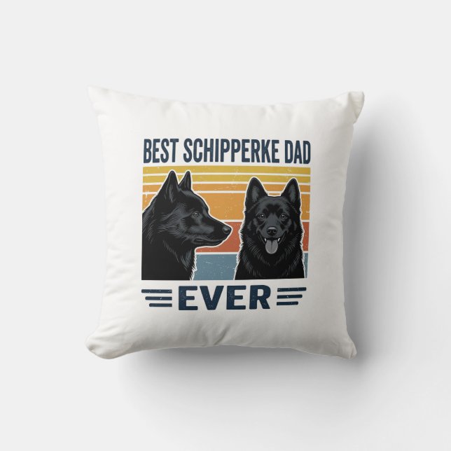 Bästa Schipperke Pappa Någonsin Retro Hund Vektor  Kudde (Framsida)