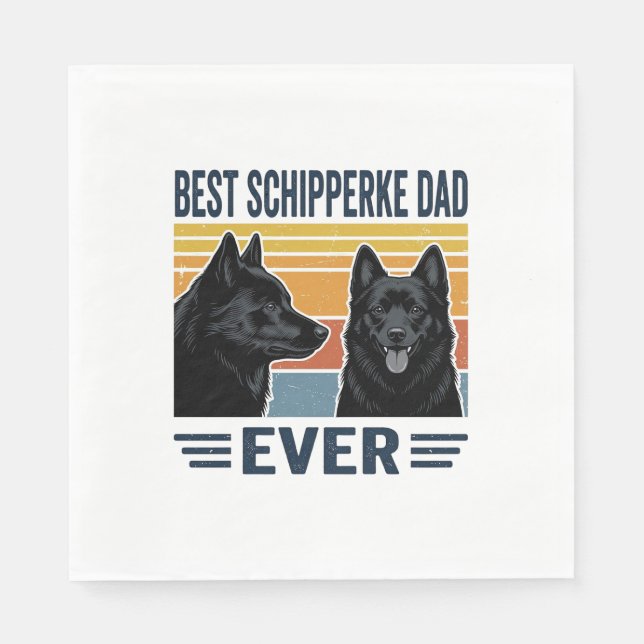 Bästa Schipperke Pappa Någonsin Retro Hund Vektor  Pappersservett (Framsidan)