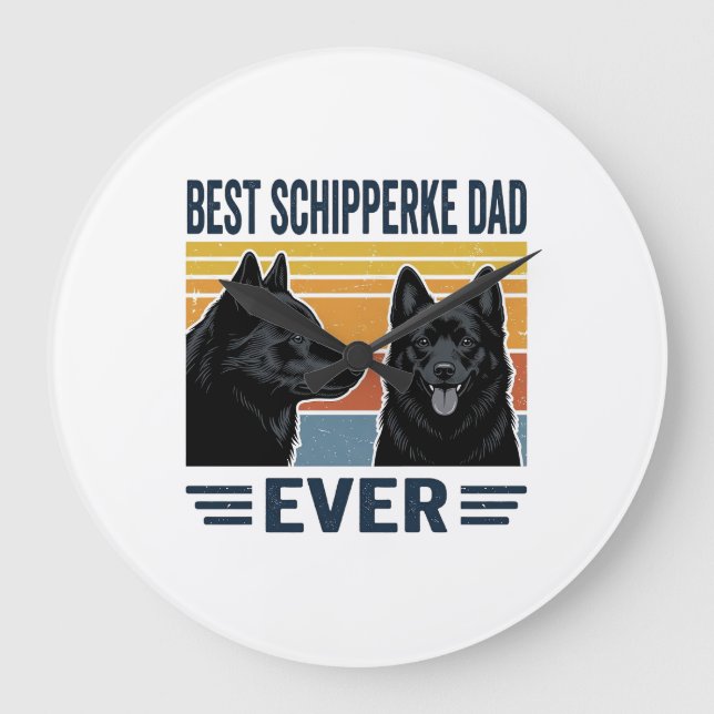 Bästa Schipperke Pappa Någonsin Retro Hund Vektor  Stor Klocka (Framsida)