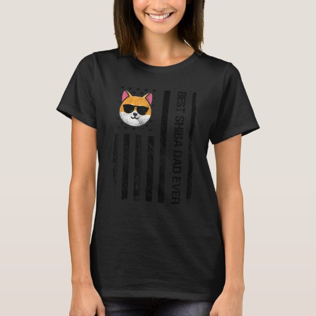 Bästa Shiba Pappa någonsin USA flagga Shiba Inu Ow T Shirt (Framsida)