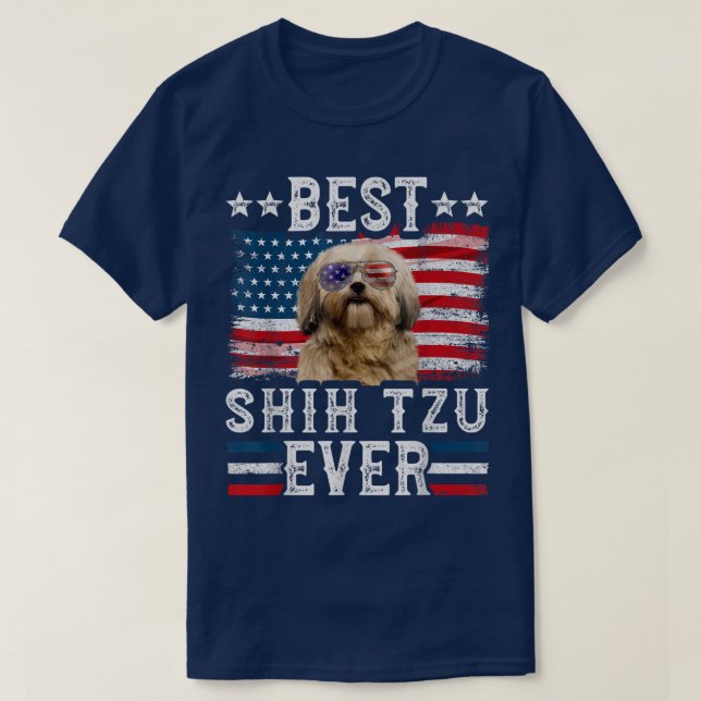 Bästa Shih Tzu någonsin amerikansk Flagga 4 juli T Shirt (Design framsida)