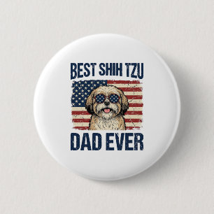 Bästa Shih Tzu Pappa Någonsin Patriotisk Hund Knapp