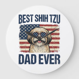 Bästa Shih Tzu Pappa Någonsin Patriotisk Hund Stor Klocka