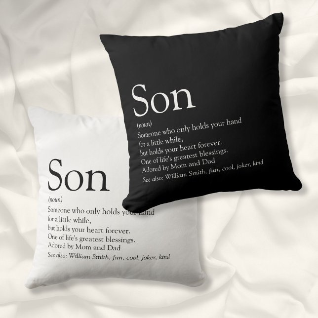 Bästa son någonsin Definition Svart och vit kul Kudde (Best Son Ever Definition Black and White Fun Throw Pillow)