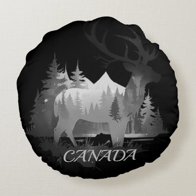 Bästa Stag Canada Black & White Fade Rund Kudde (Baksidan)