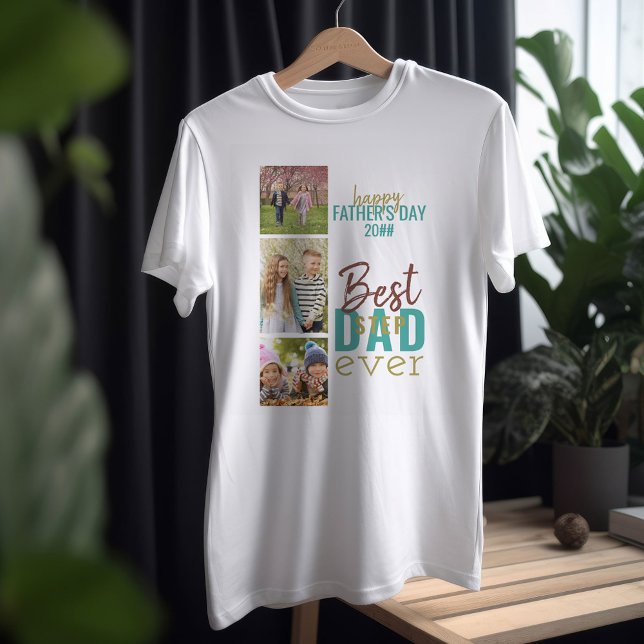 Bästa Stepdad någonsin 3 Photo Collage Fars dag T Shirt (Skapare uppladdad)