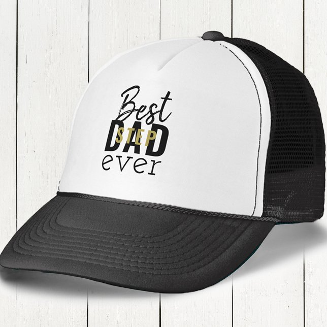 Bästa Stepdad någonsin Black och Guld Typografi Keps (Skapare uppladdad)