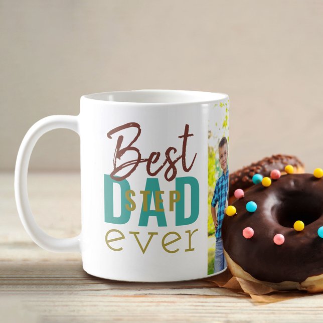 Bästa Stepdad någonsin Teal Guld Typografi och fot Kaffemugg (Skapare uppladdad)