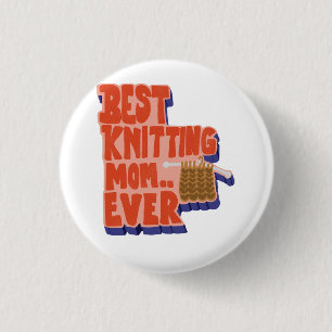 Bästa stickande mamma någonsin Retro Vintage-typog Knapp