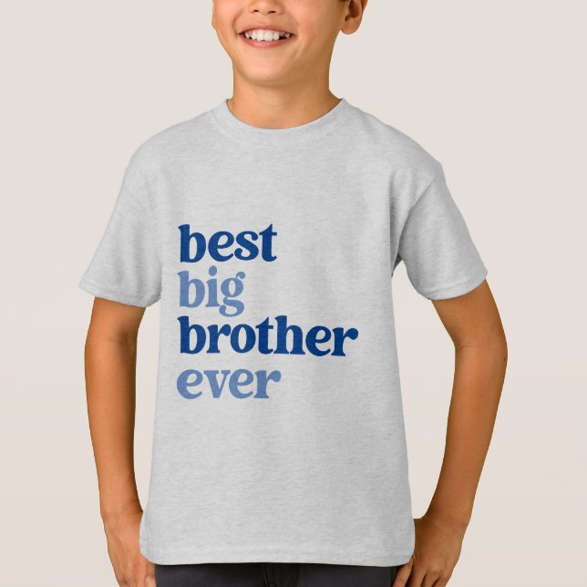 Bästa storebror någonsin Grått med blå textrutor T Shirt (Framsida)