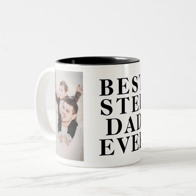 Bästa styvpappa någonsin Fars dag 2 Fotokollage Två-Tonad Mugg (Framsida vänster)