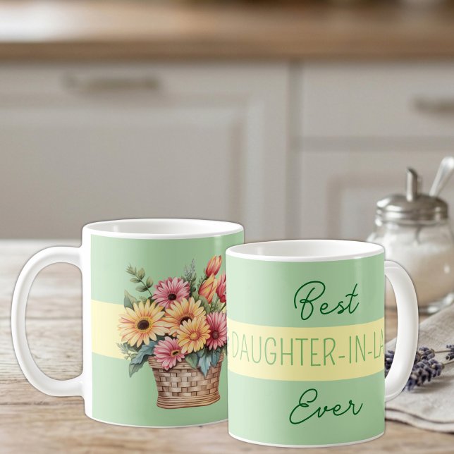 Bästa svärdotter någonsin gerbera blommor grön kaffemugg (Skapare uppladdad)