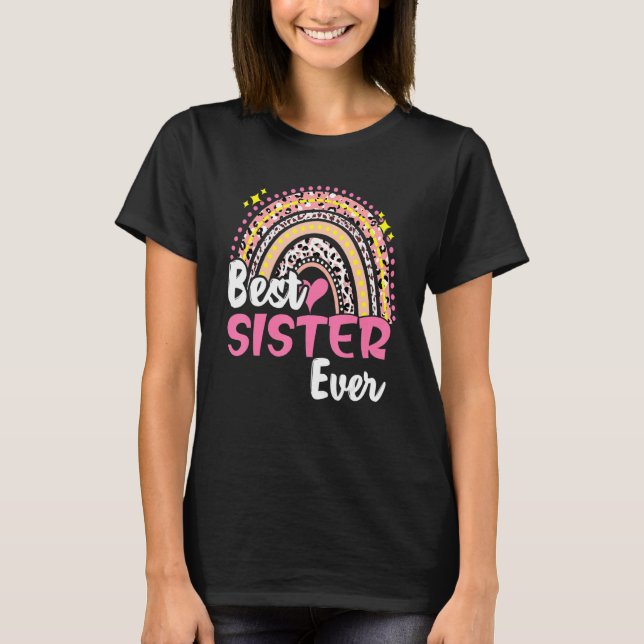 Bästa syster, aldrig funny Rosa Leopard Rainbow Mo T Shirt (Framsida)
