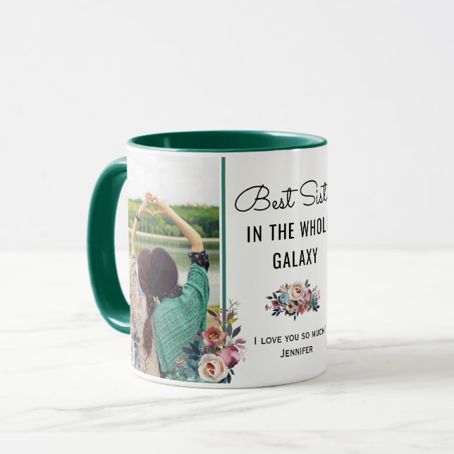 Bästa syster i Galaxy Syrran Birthday Gift Photo Mugg (Framsida vänster)