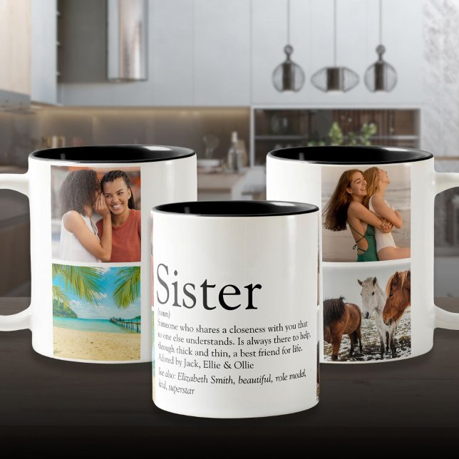 Bästa syster någonsin Definition 4-fotosamling Två-Tonad Mugg (Best Sister Ever Definition 4 Photo Collage Two-Tone Coffee Mug)