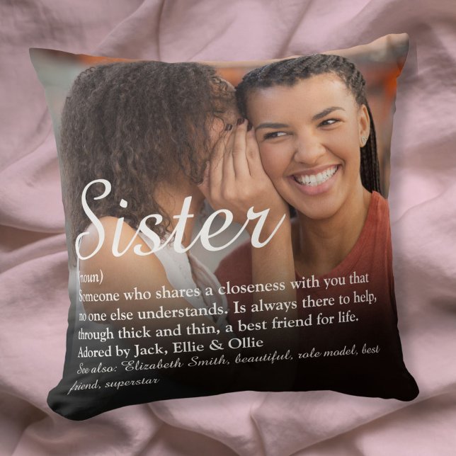 Bästa syster någonsin Definition Elegant Script Fo Kudde (Best Ever Sister Definition Elegant Script Photo Throw Pillow)