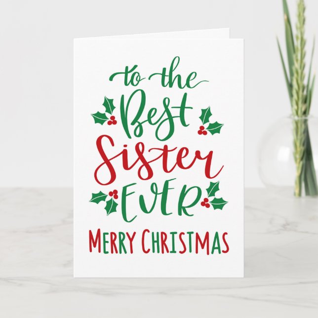 Bästa syster någonsin-God jul-typografi Kort (Framsida)