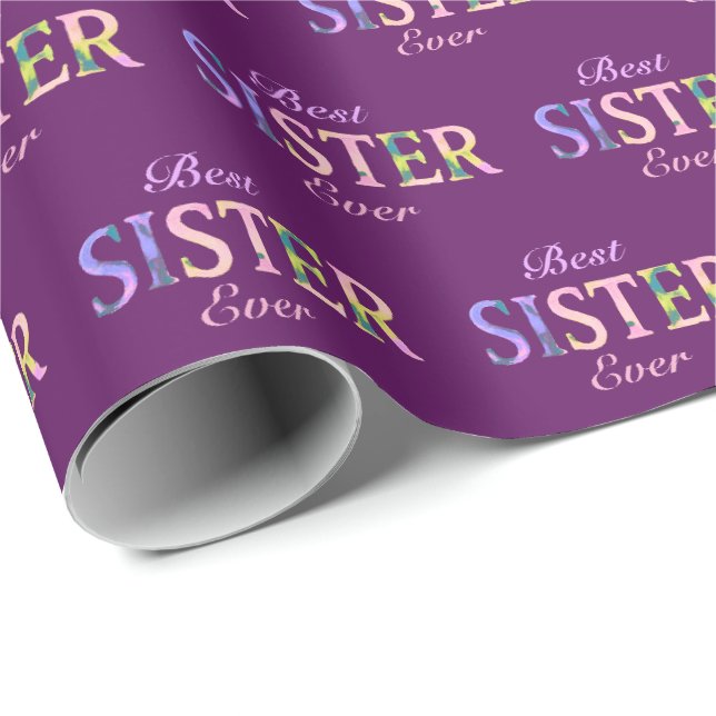 Bästa syster någonsin mönstrat lila presentpapper (Rullad Hörn)