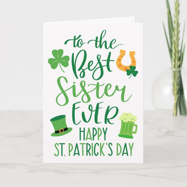 Bästa syster någonsin-St patrick's day-typografi Kort (Framsida)