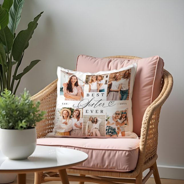 Bästa syster-skribent Heart Photo Collage Kudde (Best Sister Ever Sister Script Heart Photo Collage Throw Pillow)
