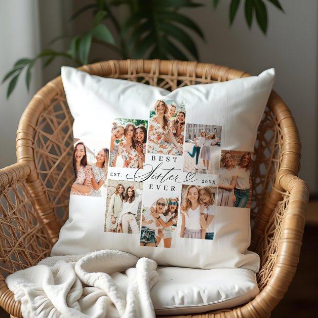 Bästa syster-skribent Heart Photo Collage Kudde (Best Sister Ever Sister Script Heart Photo Collage Throw Pillow)