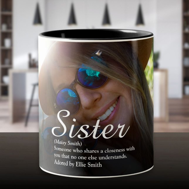 Bästa systern någonsin Definition Chic Script Foto Två-Tonad Mugg (Best Ever Sister Definition Chic Script Photo Two-Tone Coffee Mug)