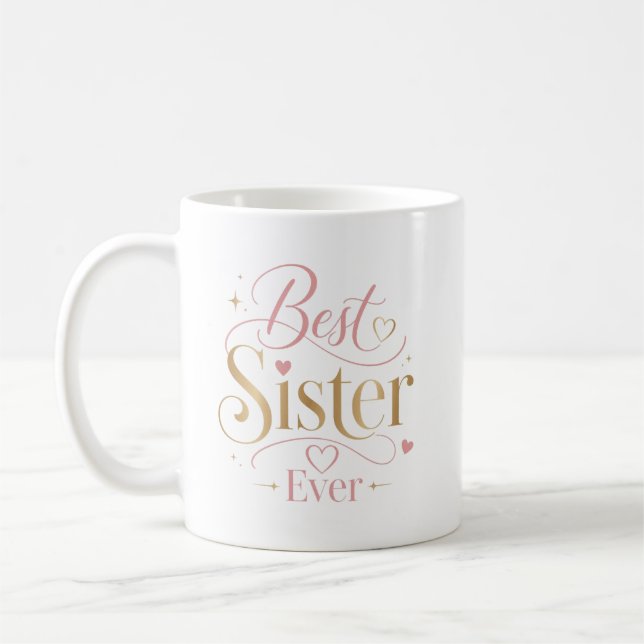Bästa systern någonsin Elegant rosa guldtypografi Kaffemugg (Vänster)