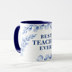 BÄSTA TEACHER VAR söt vattenfärgsblå blommigt Mugg