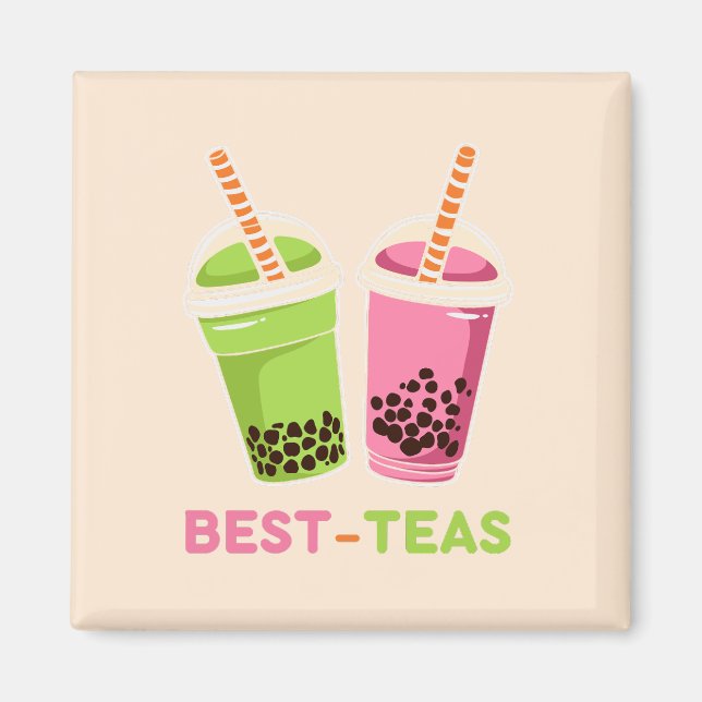 Bästa teas kawaii boba bubble pearl tea rosa kompi magnet (Framsidan)