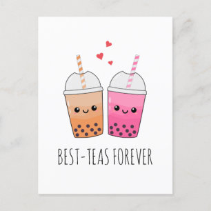 Bästa Teas Söt Kawaii Boba Te Punsj Kärlek Vänskap Vykort