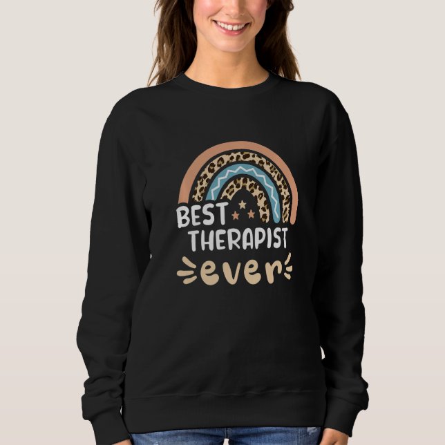Bästa terapist någonsin leopard Rainbow Mamma T Shirt (Framsida)