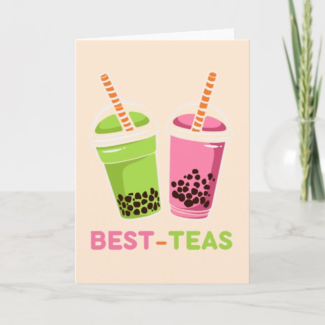 Bästa tes kawaii boba bubble tea bästa vänners kor kort (Framsida)