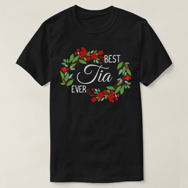 Bästa Tia någonsin Cute Auntie Avskrivningsblommor T Shirt (Design framsida)