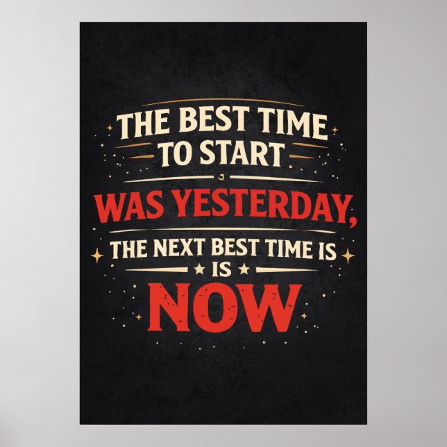 Bästa tiden att börja är nu - framgångsmotivation poster (Framsidan)