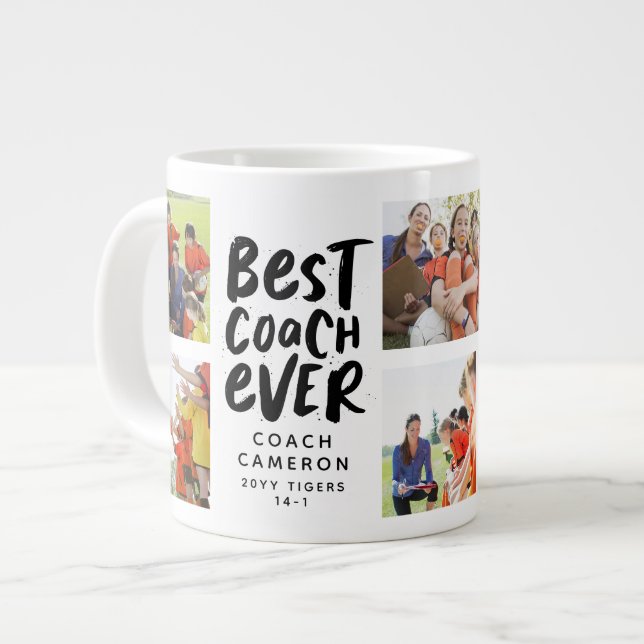 Bästa tränare någonsin, 7-fotokollingsteam-gåva jumbo mugg (Framsida vänster)