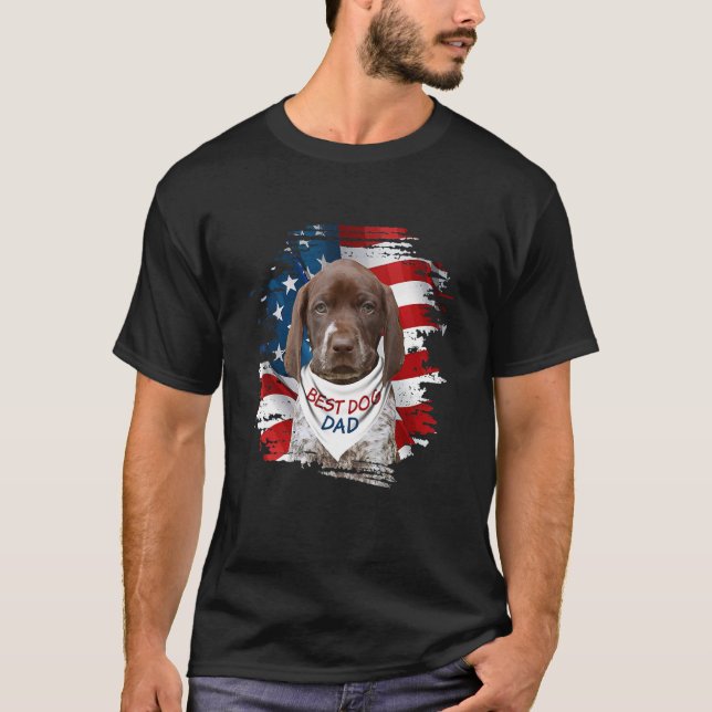 Bästa tyska korthögpekare Hund Pappa USA flagga F T Shirt (Framsida)