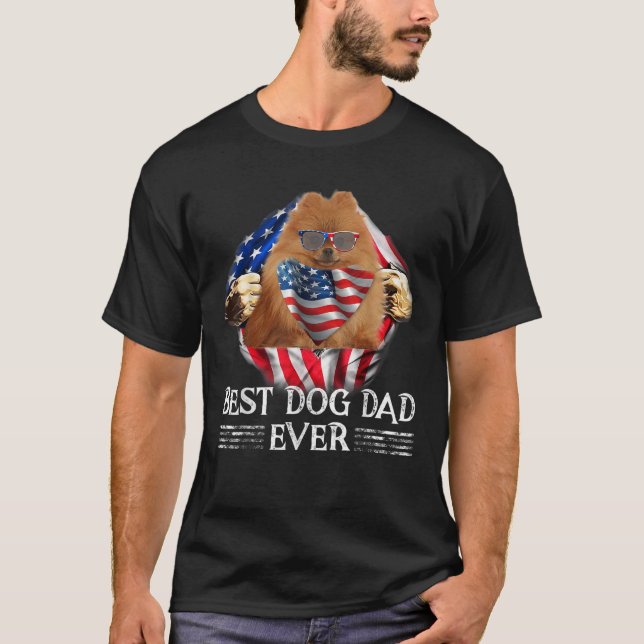 Bästa tyska Spitz Pappa Amerikanska Flagga 4:e jul T Shirt (Framsida)