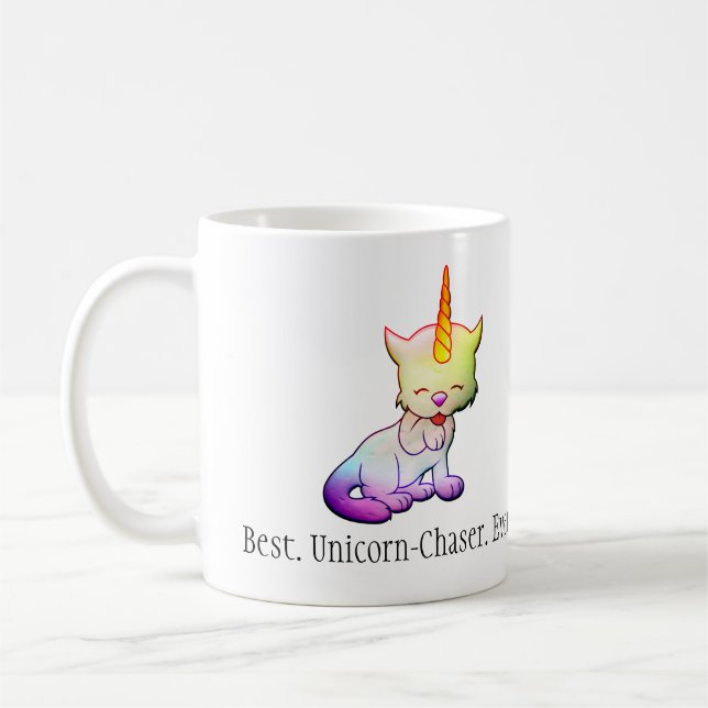 Bästa Unicorn Chaser någonsin Cat Unicorn Kaffemugg (Vänster)