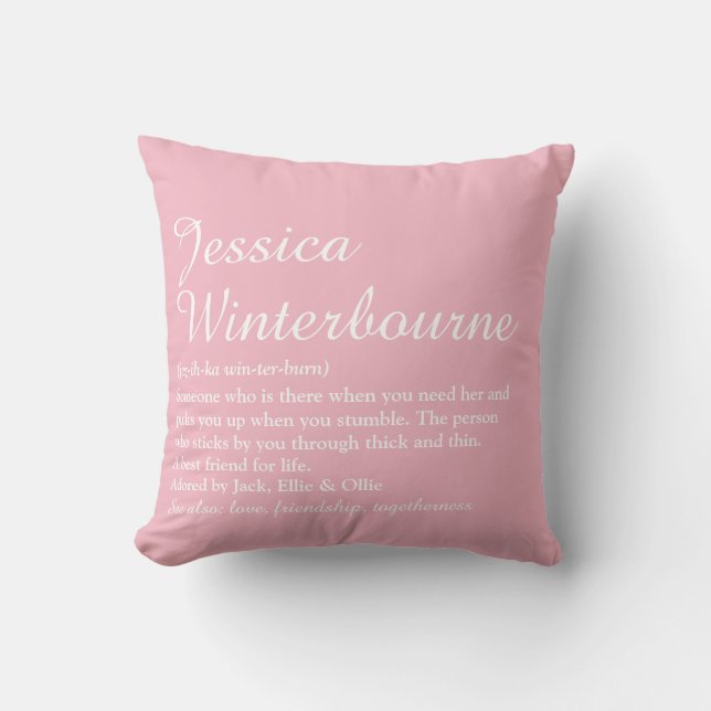 Bästa vän BFF Definition Elegant flickaktig Rosa R Kudde (Framsida)