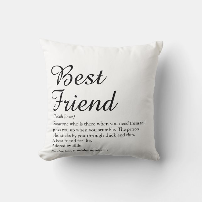 Bästa vän BFF Definition Svart och vit skrift Kudde (Framsida)